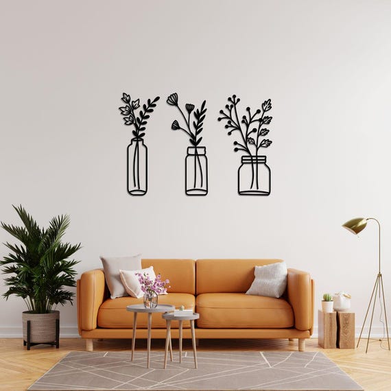 Metal Mason Jar Flower Wall Art: Farmhouse Decor, 3-Piece Set