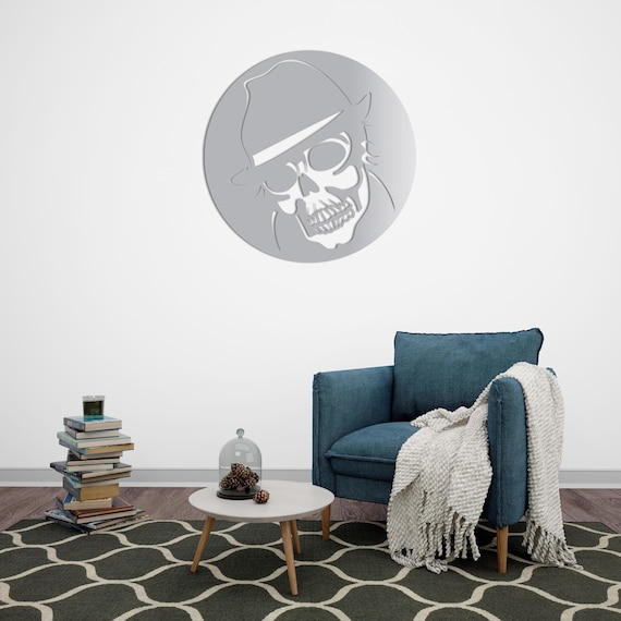 Mystery Skull with Hat – Gothic Metal Wall Art for Bold Interiors