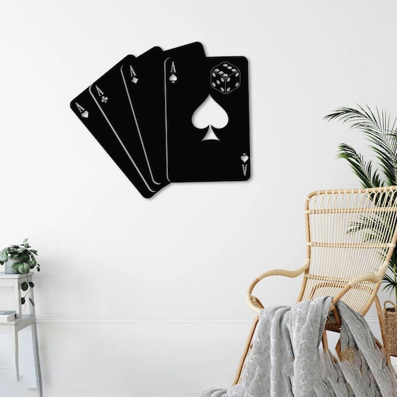 Poker Cards and Dice Metal Wall Art: Game Room Decor