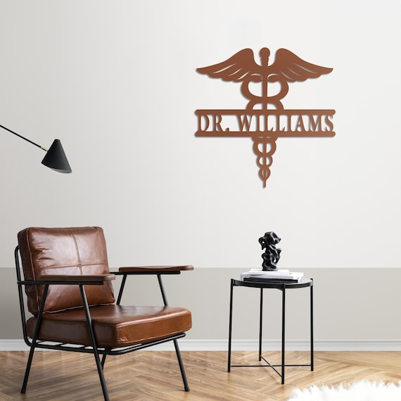 Caduceus Wings Metal Wall Art, Doctor Gift, Personalized Medical Office Decor