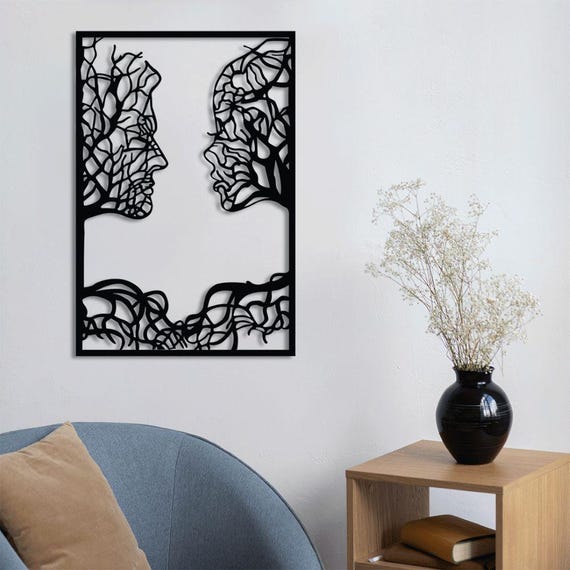 Tree Silhouette Metal Wall Art – Facing Souls | Modern Minimalist Black Wall Decor