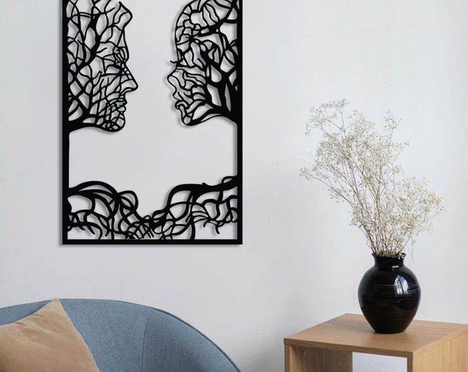 Featured listing image: Tree Silhouette Metal Wall Art – Facing Souls | Modern Minimalist Black Wall Decor