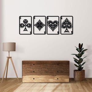 Arte mural de naipes, decoración de metal de 4 piezas con palos de póker, decoración moderna para sala de juegos
