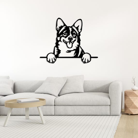 Corgi Metal Wall Art – 3D Black Silhouette, Modern Dog Decor for Home or Office