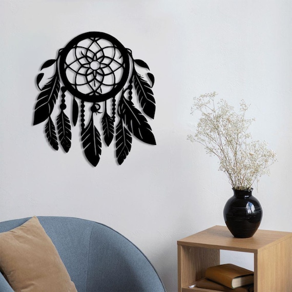 Romia Dream Catcher Metal Wall Art – Feather Design, Modern Boho Home Decor