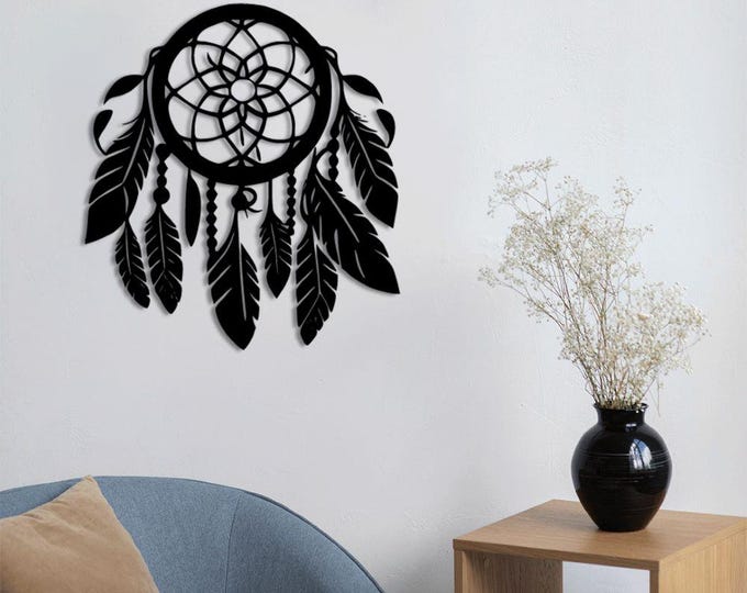 Romia Dream Catcher Metal Wall Art – Feather Design, Modern Boho Home Decor