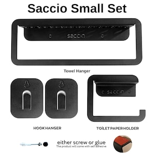 Conjunto de banheiro pequeno industrial moderno Saccio - Suporte para papel higiênico, 2 ganchos para toalhas, barra para toalhas