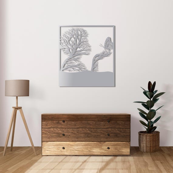 Modern Metal Wall Art – Human Tree Silhouette with Butterflies, Symbolic Nature-Inspired Decor