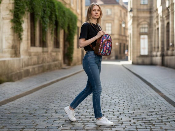 Ethnic Pattern Mini Backpack Bag, Boho Handmade Fabric Backpack, Small Tribal Shoulder Bag