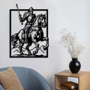 Romia Medieval Knight Metal Wall Art – Horse Rider Silhouette, Warrior Decor, Modern Home Accent