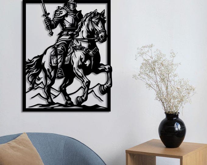 Romia Medieval Knight Metal Wall Art – Horse Rider Silhouette, Warrior Decor, Modern Home Accent