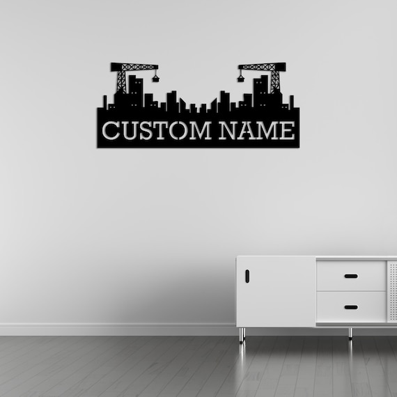 City Builder Metal Wall Art, Personalized Architect Gift, Custom Office Sign, Construction Silhouette Decor, Modern Industrial Art