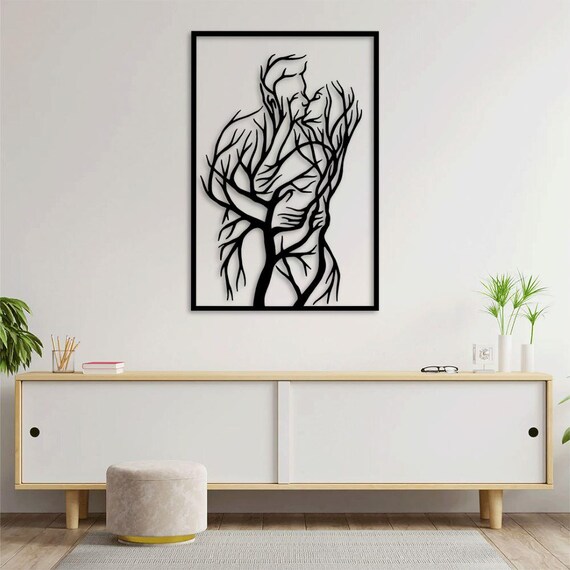 Romia Embrace of Nature Wall Art – Minimalist Couple & Tree Metal Silhouette Decor