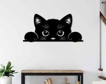 Cat Peeping Wall Art Decor, Metal Cutout Design, Modern Home Decoration