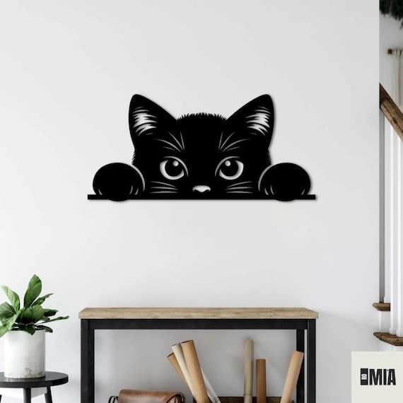 Cat Peeping Wall Art Decor, Metal Cutout Design, Modern Home Decoration