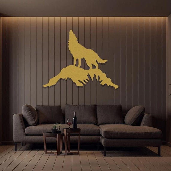 Wolf Metal Wall Art, Modern Line Art Animal Decor, Wildlife Wall Hanging, Rustic Metal Wolf Sign