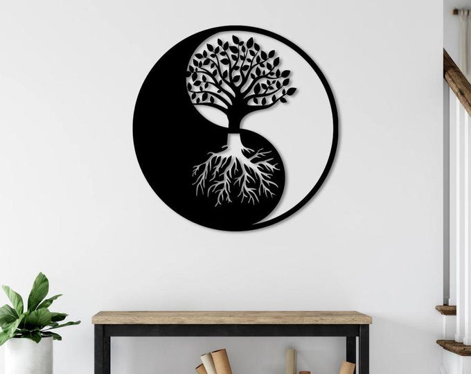 Tree of Life Metal Wall Art - Yin Yang Symbol Decor - Modern Spiritual Wall Hanging
