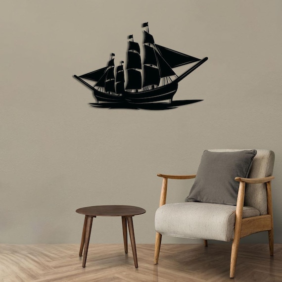 Nautical Ship Wall Art, Metal Sailing Vessel Design, Maritime Theme Modern Wall Decor