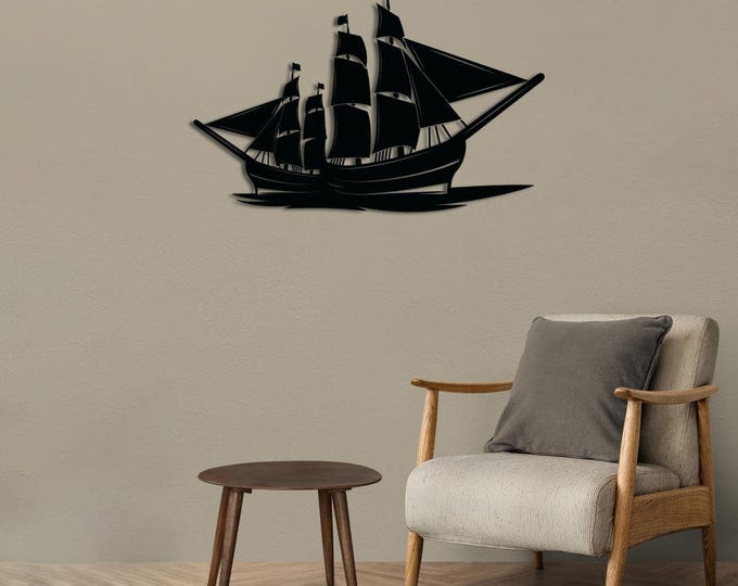 Nautical Ship Wall Art, Metal Sailing Vessel Design, Maritime Theme Modern Wall Decor