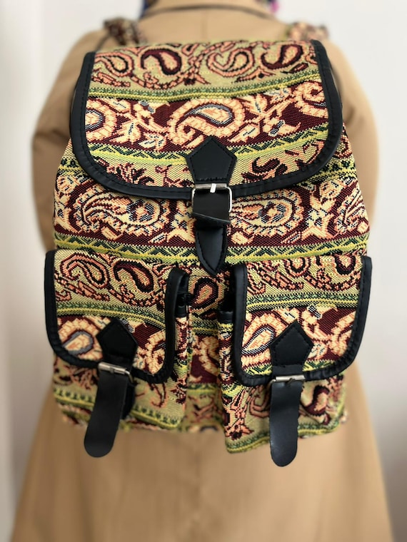 Boho Tapestry Backpack, Ethnic Pattern Fabric Backpack, Vintage Bohemian Rucksack, Unisex Travel & Festival Bag