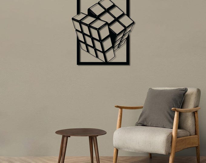 Modern 3D Cube Wall Art, Minimalist Metal Geometric Wall Decor, Contemporary Home Accent