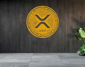 XRP Coin Metal Wall Art, Crypto Coin Wall Decor, Bitcoin Wall Art, Cryptocurrency Gift, Blockchain Wall Sign, Modern Crypto Home Decor Gold
