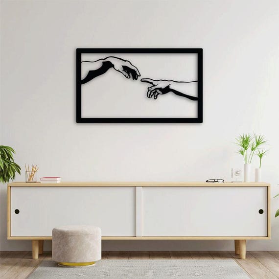 Creation of Adam Metal Wall Art, Modern Minimalist 3D Design, Contemporary Art Decor