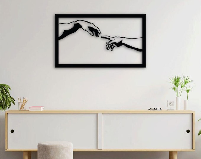Creation of Adam Metal Wall Art, Modern Minimalist 3D Design, Contemporary Art Decor