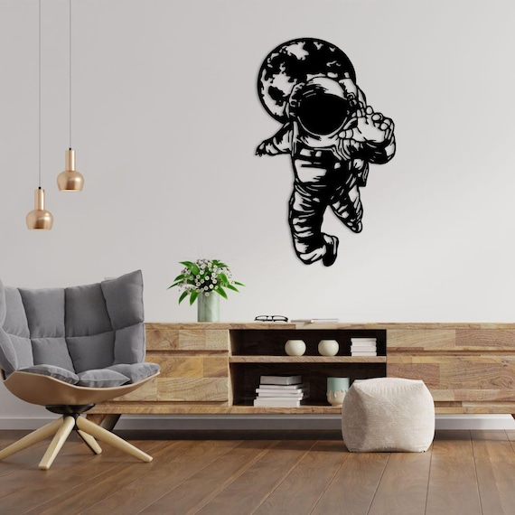 Space Astronaut Metal Wall Art, Moon Decor, Design, Modern Home Decoration
