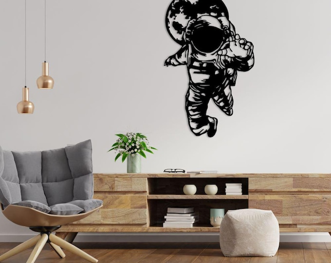 Space Astronaut Metal Wall Art, Moon Decor, Design, Modern Home Decoration