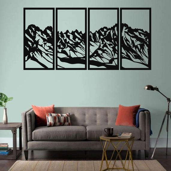 Metal Wall Art, Metal Mountain Range Decor Set of 4