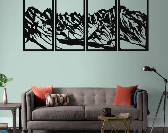 Metal Wall Art, Metal Mountain Range Decor Set of 4