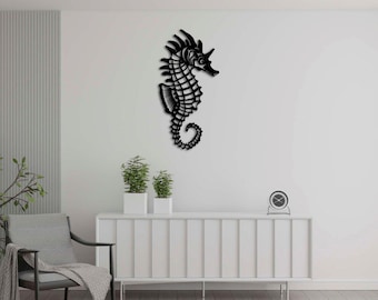 Seahorse Metal Wall Art, moderne 3D-sculptuur kust zeedieren, nautisch interieuraccent