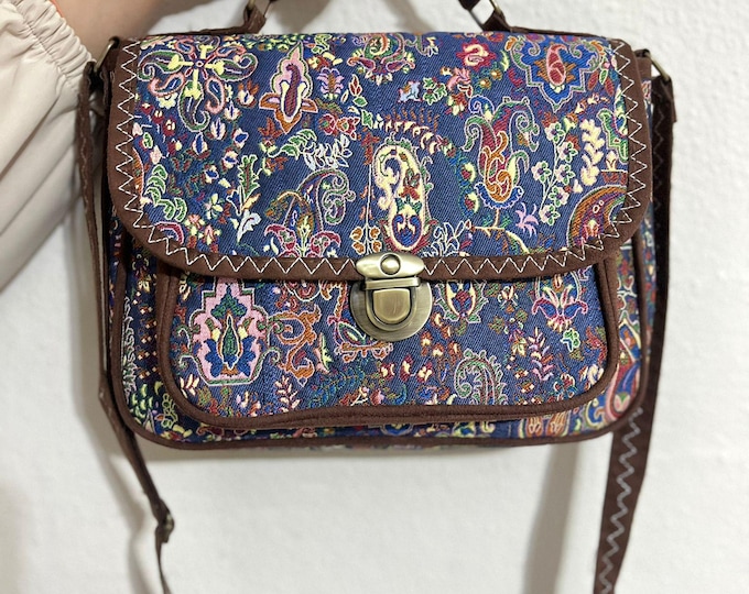 Featured listing image: Handmade Kilim Crossbody Bag | Boho Ethnic Tapestry Shoulder Purse | Turkish Kilim Pattern Bag