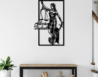 Lady Justice Metal Wall Art, Lawyer Office Decor, Justice Scale Wall Sign, Law Gift, Modern Legal Office Wall Sculpture