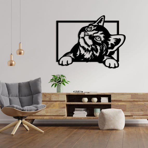 Modern Cat Wall Art – 3D Metal Cutout Design, Minimal Home Decoration