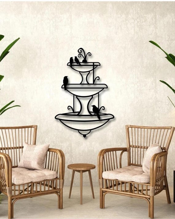 Metal Garden Wall Art, Outdoor Fountain Metal Art, Unique Metal Wall Decor, Modern Garden Decoration, Yard Gift 38"x25"