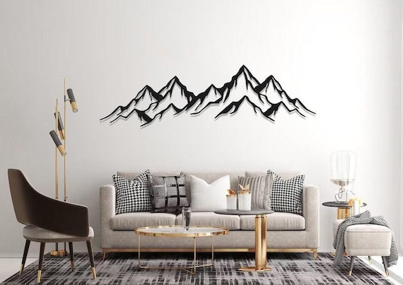 Mountain Range Metal Wall Art, Modern Line Art Mountain Decor, Nature Inspired Wall Hanging