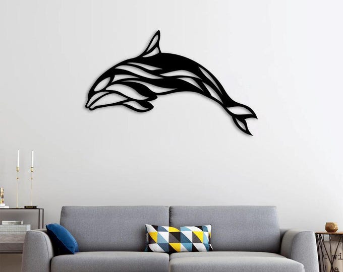 Modern Dolphin Metal Wall Art, 3D Marine Life Design, Contemporary Coastal Home Decor Accent