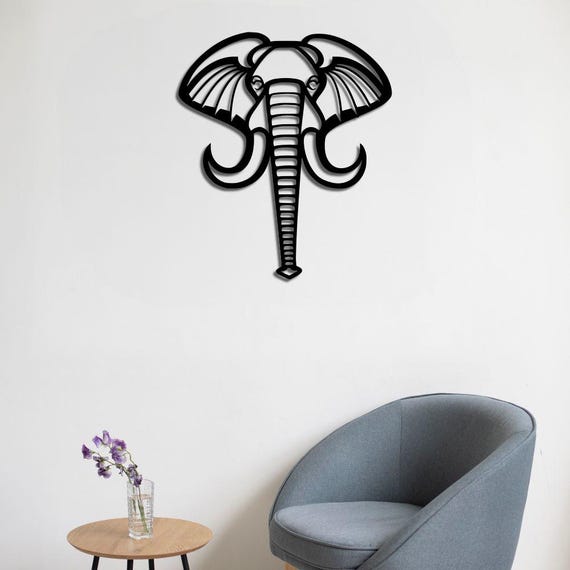 Modern Elephant Wall Art, Geometric Metal Design, Contemporary Wildlife Home Decor Accent