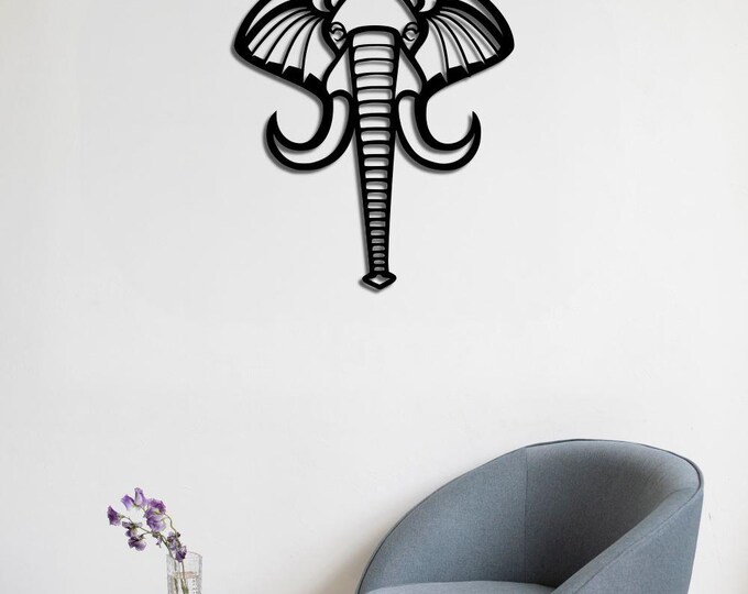 Modern Elephant Wall Art, Geometric Metal Design, Contemporary Wildlife Home Decor Accent
