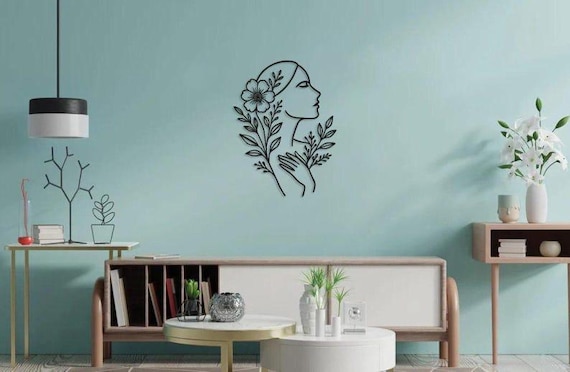 Abstract Woman Metal Wall Art, Minimal Line Art Female Decor, Modern Geometric Floral Wall Hanging, Housewarming Gift