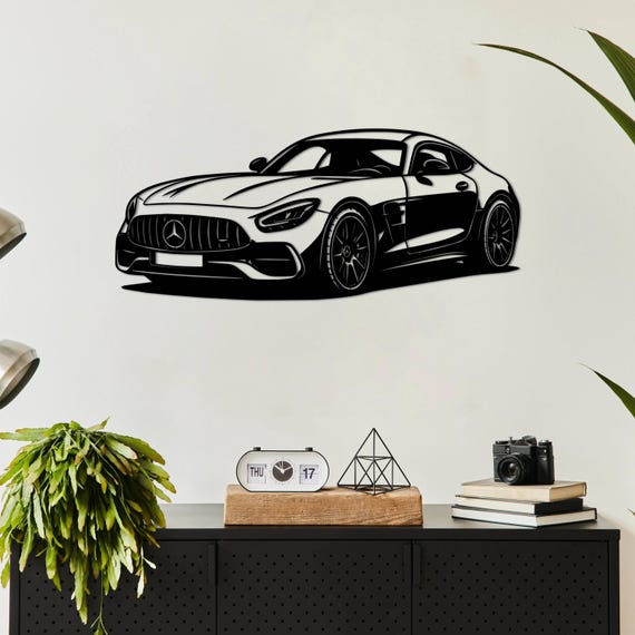 Mercedes-AMG GT Metal Wall Art 14x6" (35x15 cm), 20x8" (50x21 cm), 28x11" (70x29 cm), Modern Car Wall Decor, Garage and Office Art