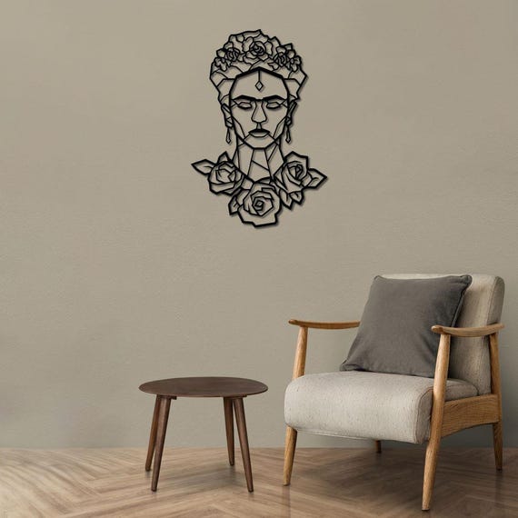 Frida Kahlo-Inspired Metal Wall Art, Rose and Geometric Design, Modern Artistic Home Decor Accent