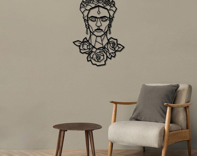 Frida Kahlo-Inspired Metal Wall Art, Rose and Geometric Design, Modern Artistic Home Decor Accent