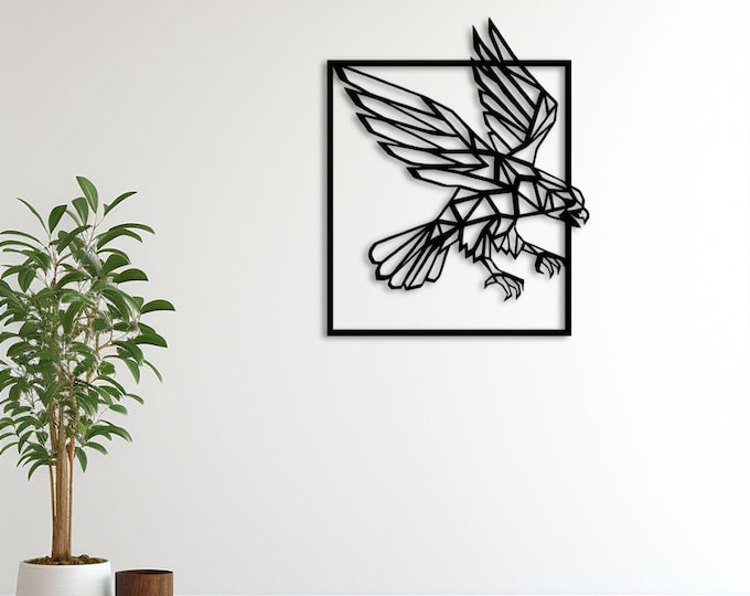 Geometric Eagle Metal Wall Art - Modern Bird Silhouette Decor - Contemporary Wall Hanging for Home or Office