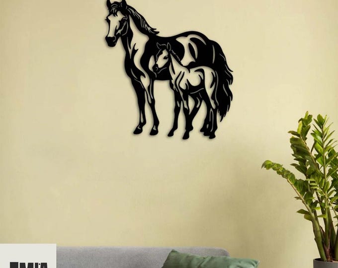 Metal Horse Wall Art, Running Mare and Foal 3D Design, Modern Farmhouse and Equestrian Home Decor