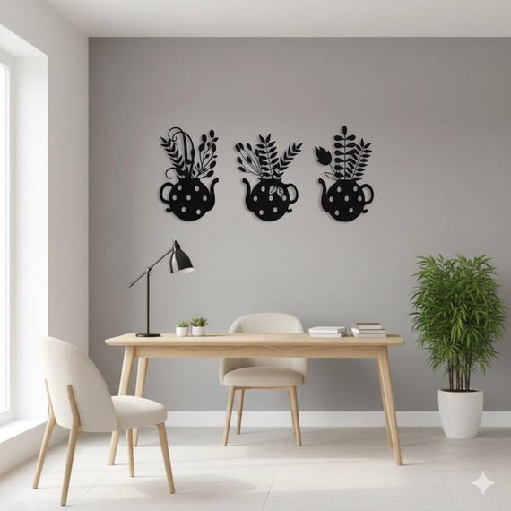 Spring Flower Metal Wall Art Set of 3, Modern Floral Wall Decor, Metal Wall Hanging for Living Room and Bedroom 12″x27″/30×69 cm