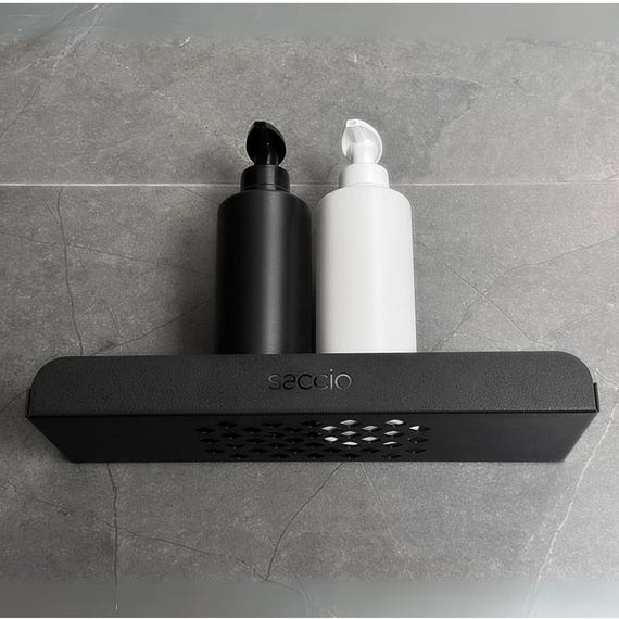 Bathroom Shelf Wall Mounted Metal Organizer Black No Drill Adhesive Modern Storage