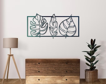 3-Piece Tropical Leaves Metal Wall Art - Modern Botanical Wall Decor - Nature-Inspired Home Hanging